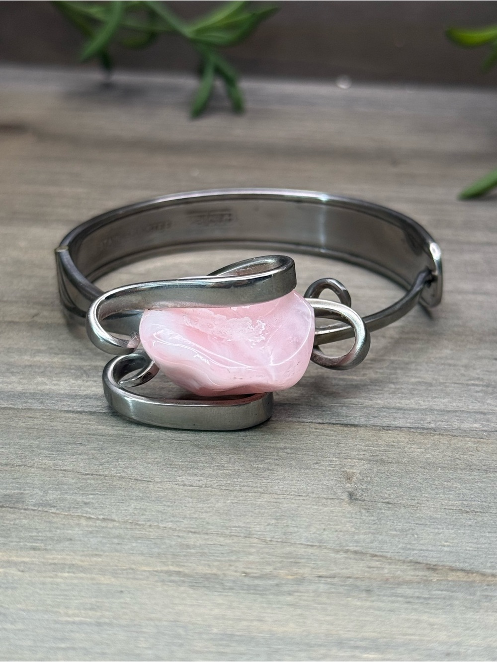 Pink Stone Stainless Steel Cuff Bracelet